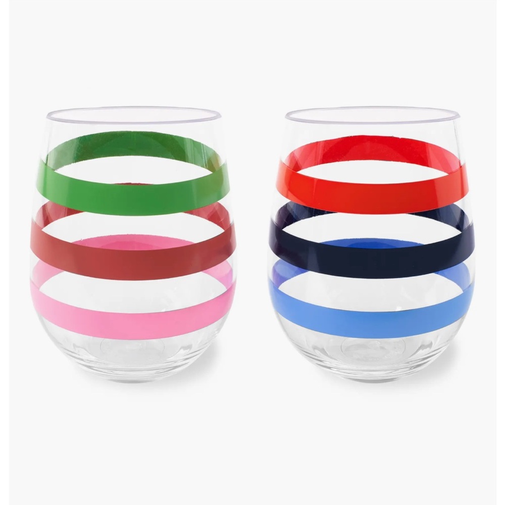 NIB Kate Spade Adventure Stripe Stemless Acrylic Wine Glasses